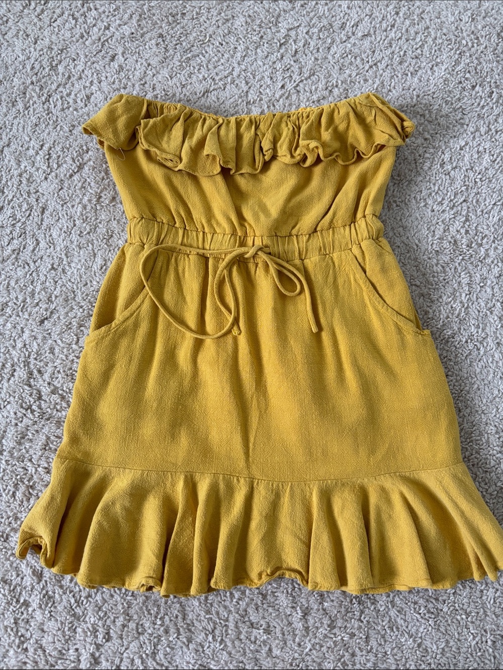 Yellow Ruffle Strapless Mini Dress